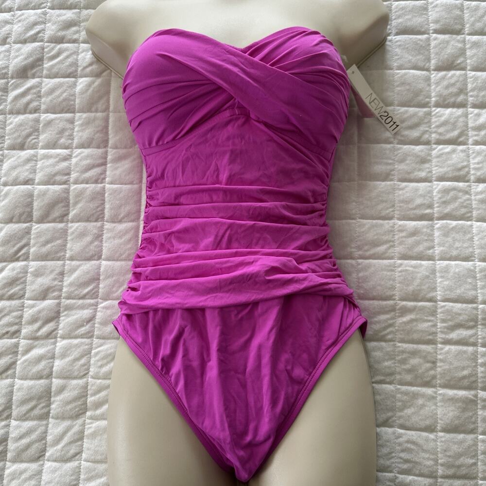 La Blanca Rod Beattic Swimsuit Womens 8 Hot Pink Strapless One Piece Ruched
